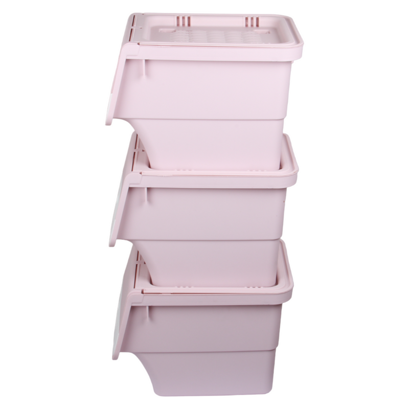 Large Stacking Pick Bin. Wheeled Box with Front Lid. (Set of 3 x 33L)