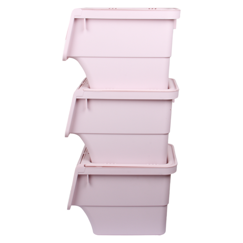 Large Stacking Pick Bin. Wheeled Box with Front Lid. (Set of 3 x 33L)