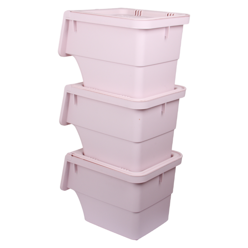 Large Stacking Pick Bin. Wheeled Box with Front Lid. (Set of 3 x 33L)