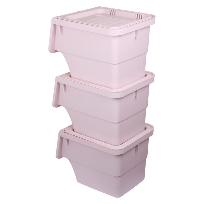 Large Stacking Pick Bin. Wheeled Box with Front Lid. (Set of 3 x 33L)