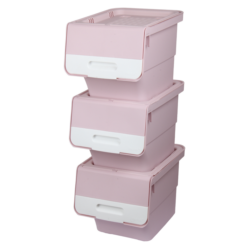 Large Stacking Pick Bin. Wheeled Box with Front Lid. (Set of 3 x 33L)