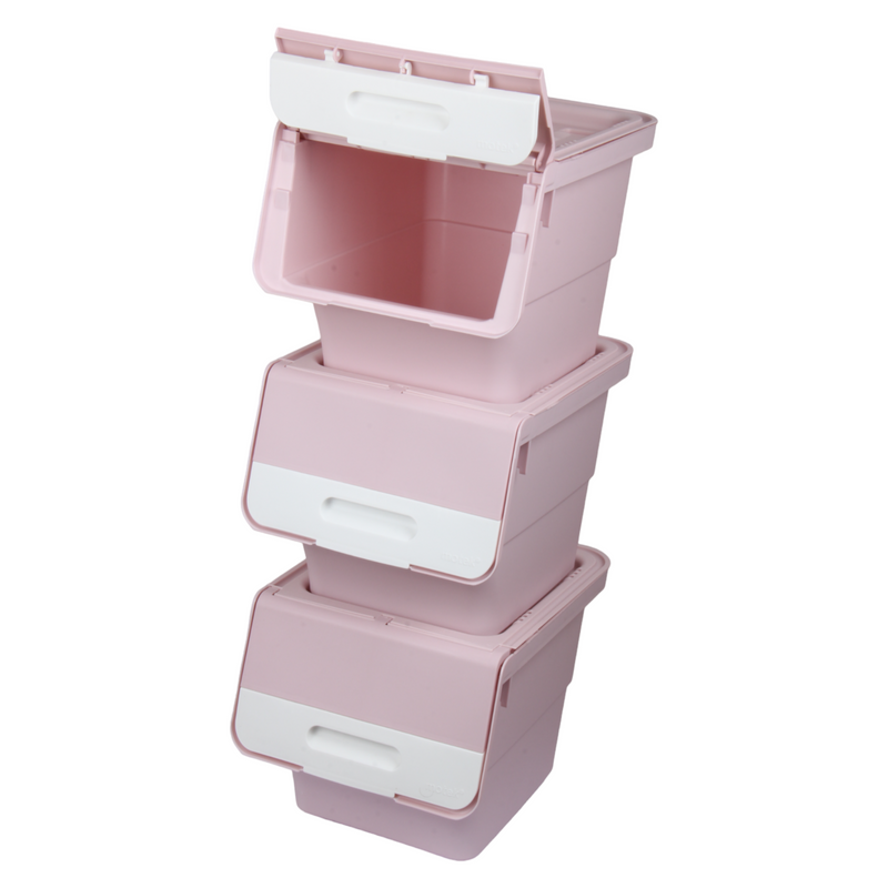 Large Stacking Pick Bin. Wheeled Box with Front Lid. (Set of 3 x 33L)