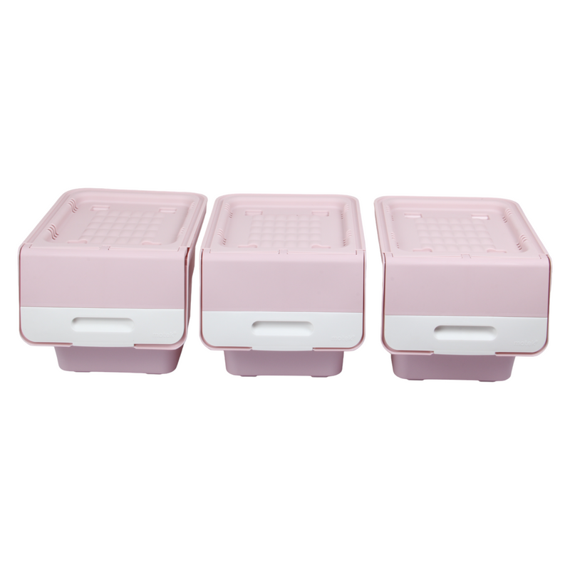 Large Stacking Pick Bin. Wheeled Box with Front Lid. (Set of 3 x 33L)