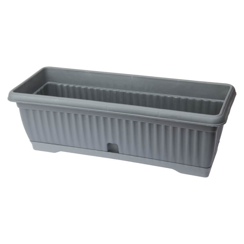 Rectangular Flower Pot with Drip Tray. (51cm) Garden Flower Planter Box. (Grey)