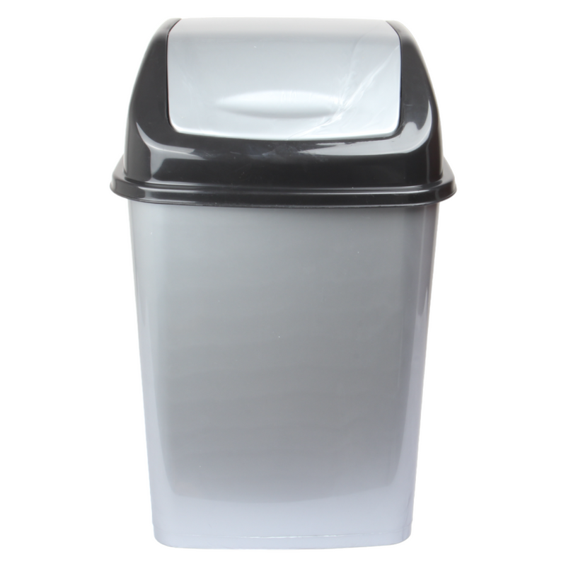 18 Litre Plastic Swing Lid Bin. Rectangular Waste Bin. (Silver)