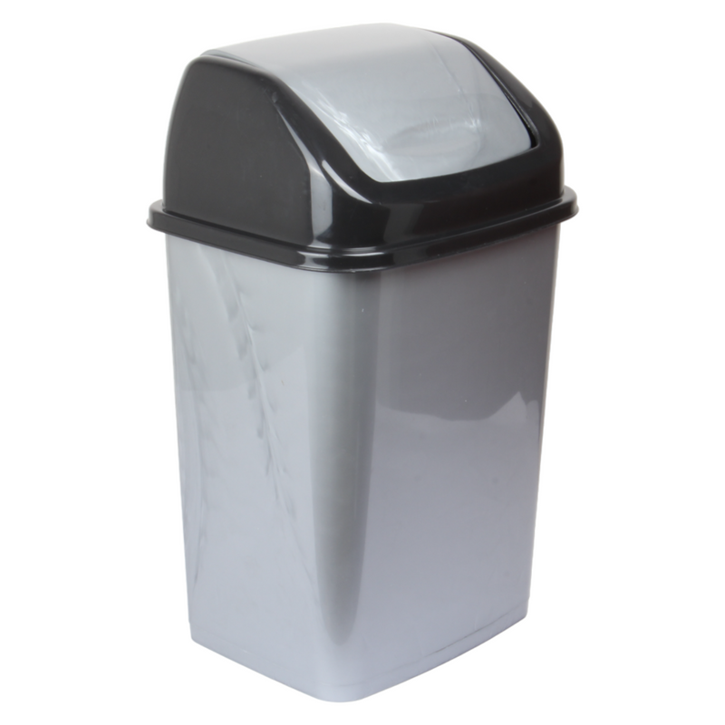 18 Litre Plastic Swing Lid Bin. Rectangular Waste Bin. (Silver)