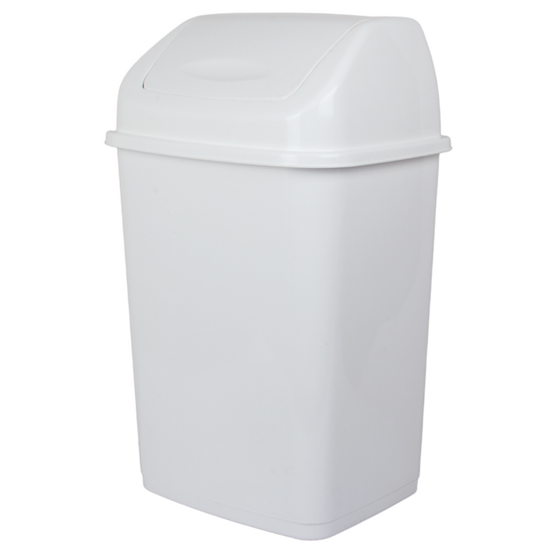 26L Waste Bin. Swing Lid Bin. Strong Plastic Recycling Rubbish Bin. (White)