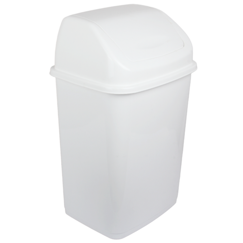 26L Waste Bin. Swing Lid Bin. Strong Plastic Recycling Rubbish Bin. (White)