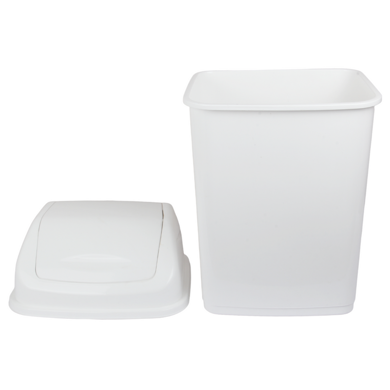 26L Waste Bin. Swing Lid Bin. Strong Plastic Recycling Rubbish Bin. (White)