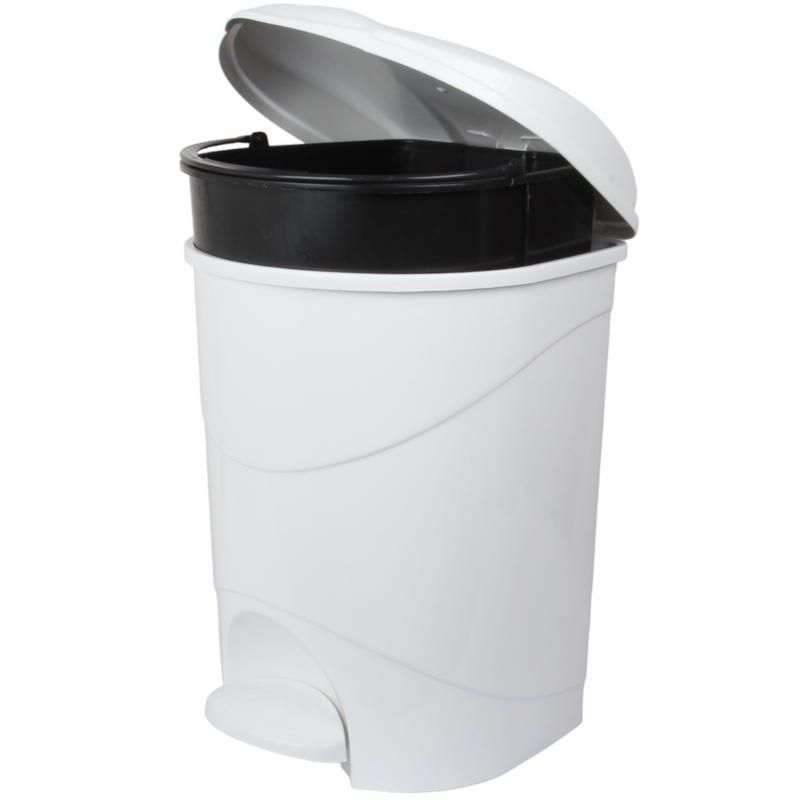 19L Round Kitchen Pedal Bin with Inner Bucket. Foot Operated Waste Bin. (White)