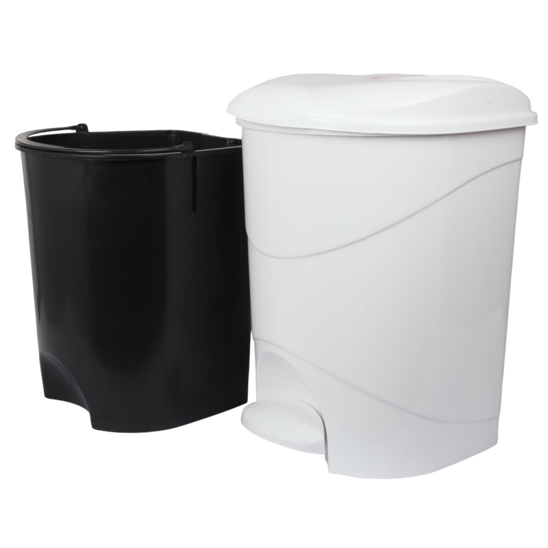 19L Round Kitchen Pedal Bin with Inner Bucket. Foot Operated Waste Bin. (White)
