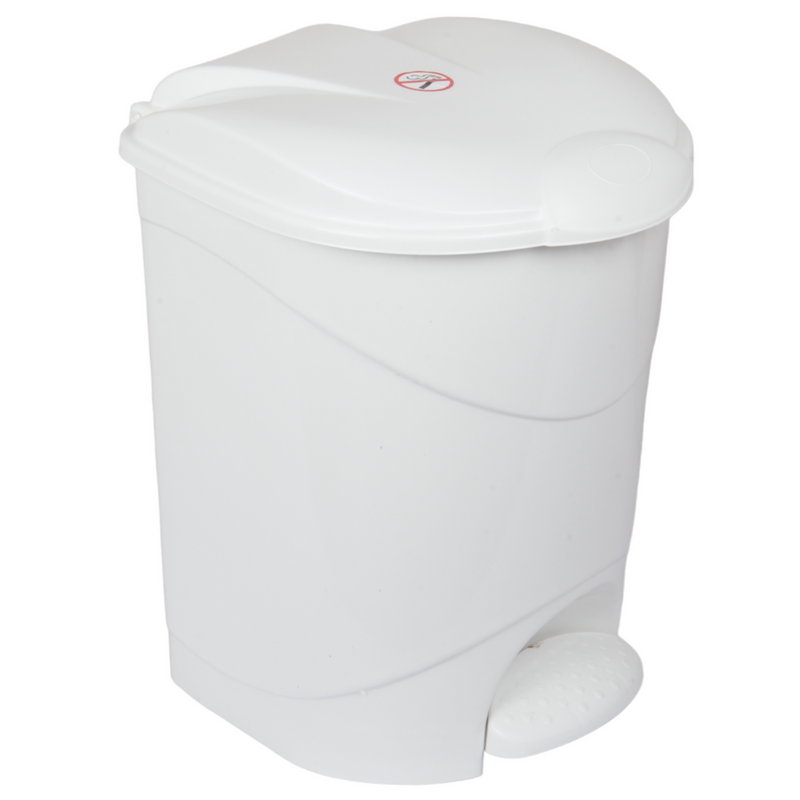 12L Round Kitchen Pedal Bin with Inner Bucket. Foot Operate Waste Bin. (White)