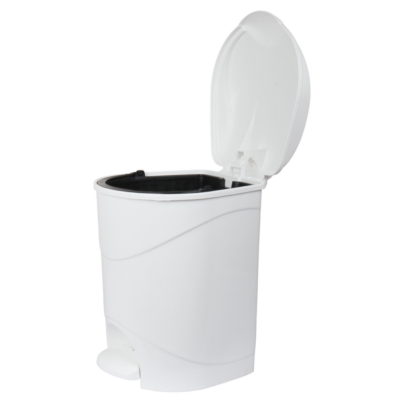 12L Round Kitchen Pedal Bin with Inner Bucket. Foot Operate Waste Bin. (White)