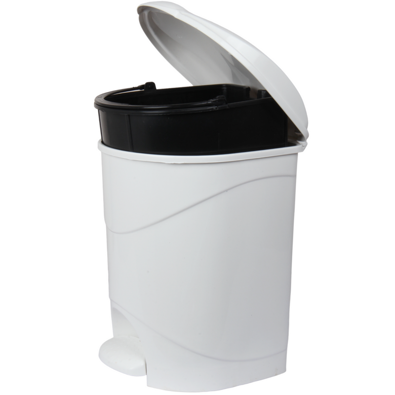 12L Round Kitchen Pedal Bin with Inner Bucket. Foot Operate Waste Bin. (White)