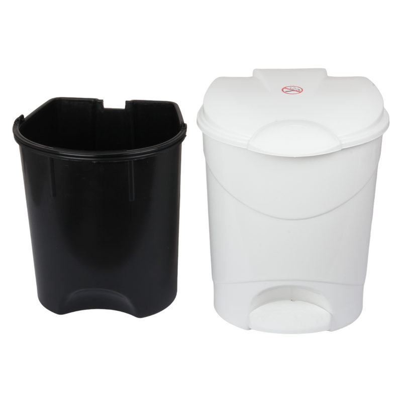 12L Round Kitchen Pedal Bin with Inner Bucket. Foot Operate Waste Bin. (White)