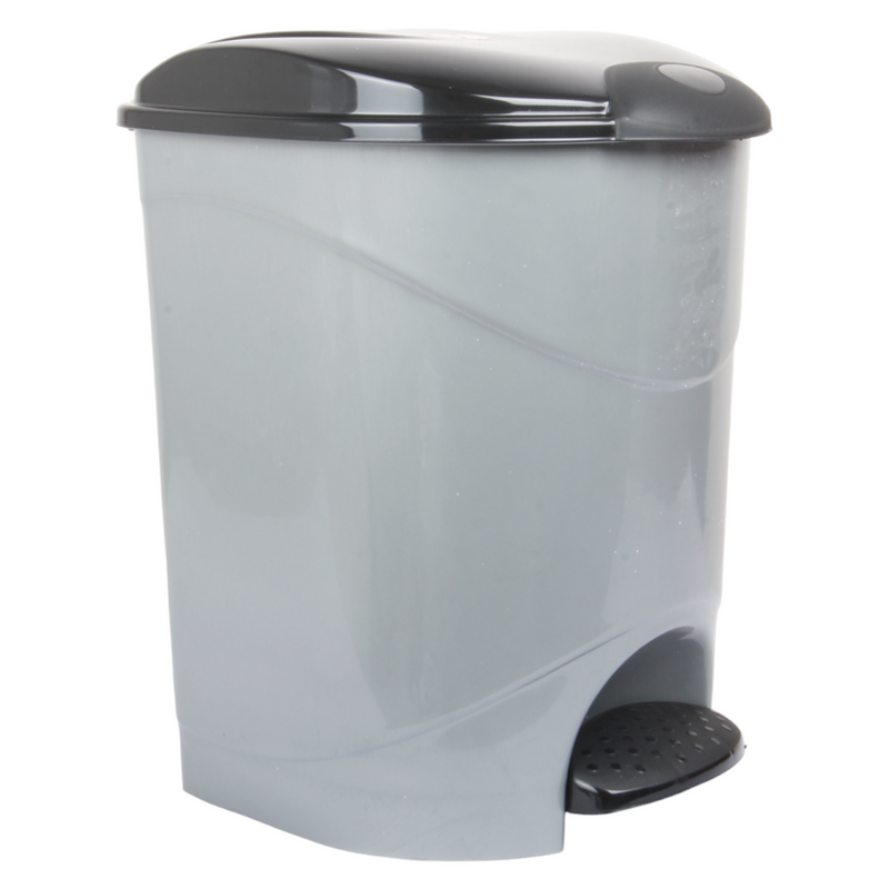 12L Round Kitchen Pedal Bin with Inner Bucket. Foot Operate Waste Bin. (Silver)