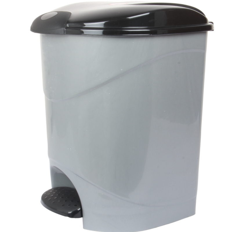 12L Round Kitchen Pedal Bin with Inner Bucket. Foot Operate Waste Bin. (Silver)