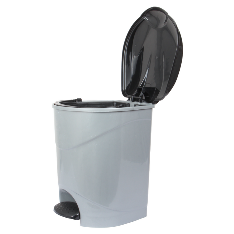 12L Round Kitchen Pedal Bin with Inner Bucket. Foot Operate Waste Bin. (Silver)
