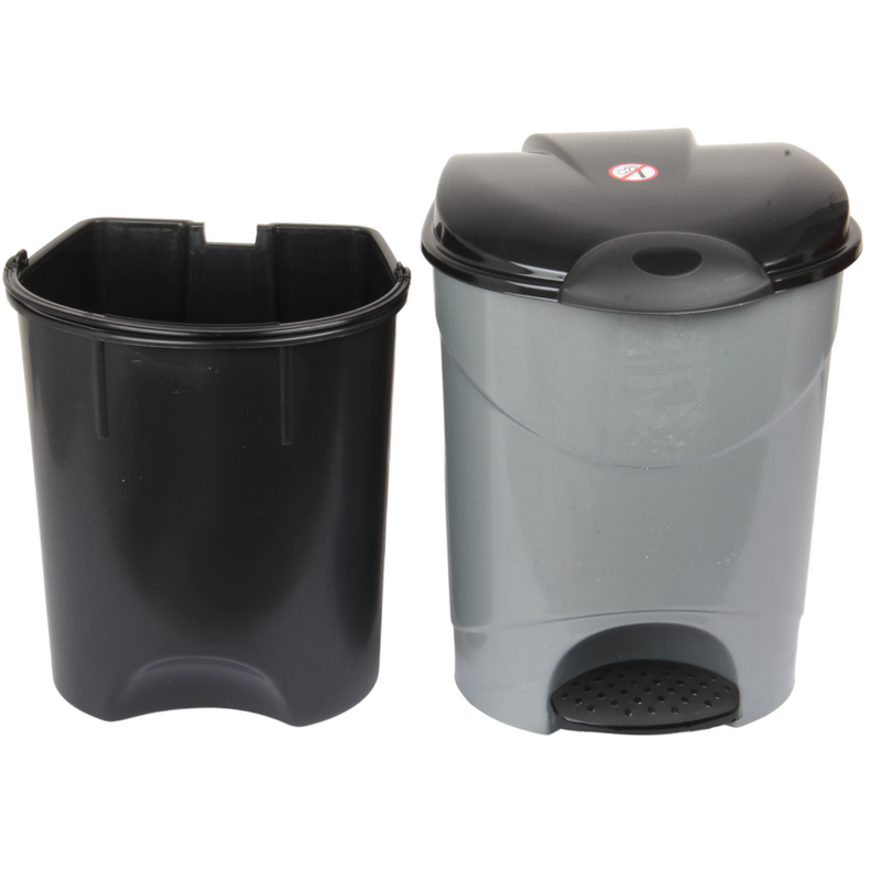 12L Round Kitchen Pedal Bin with Inner Bucket. Foot Operate Waste Bin. (Silver)