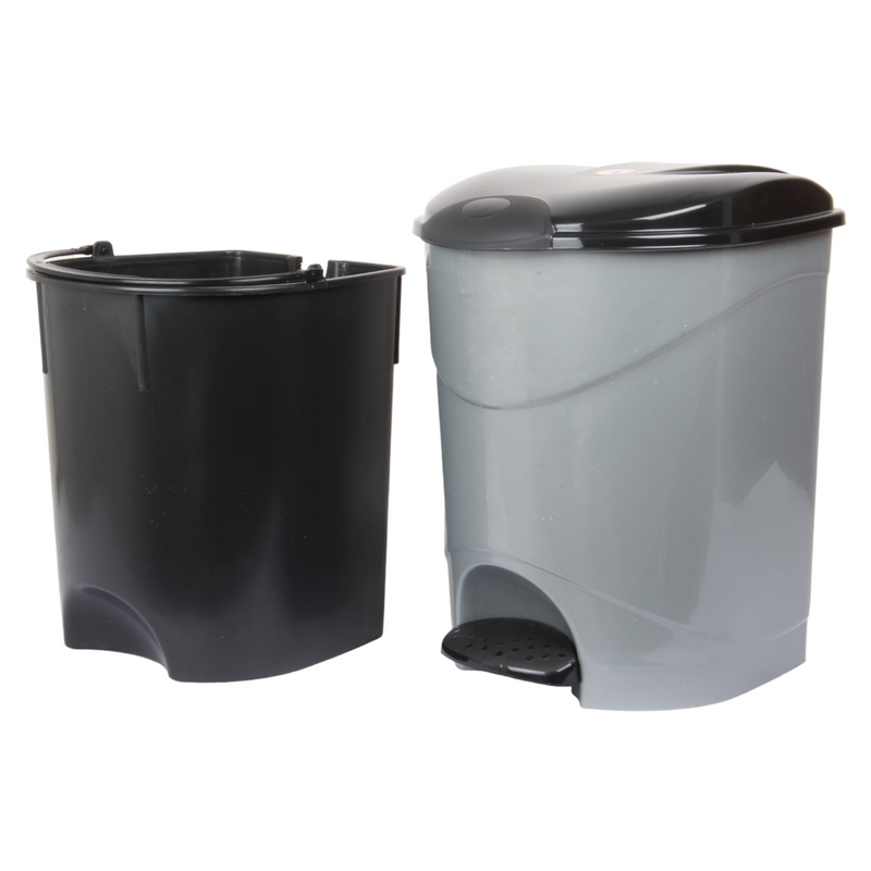 12L Round Kitchen Pedal Bin with Inner Bucket. Foot Operate Waste Bin. (Silver)