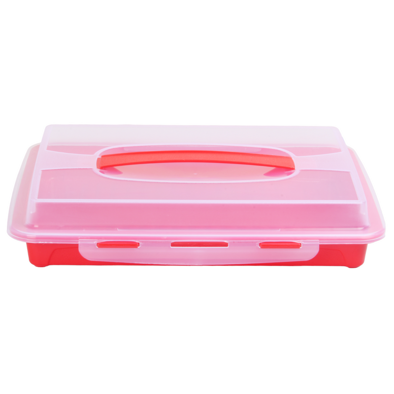Rectangular Cake Carrier. Plastic Food Storage Box. (33.5x6.5x26cm)(Red)