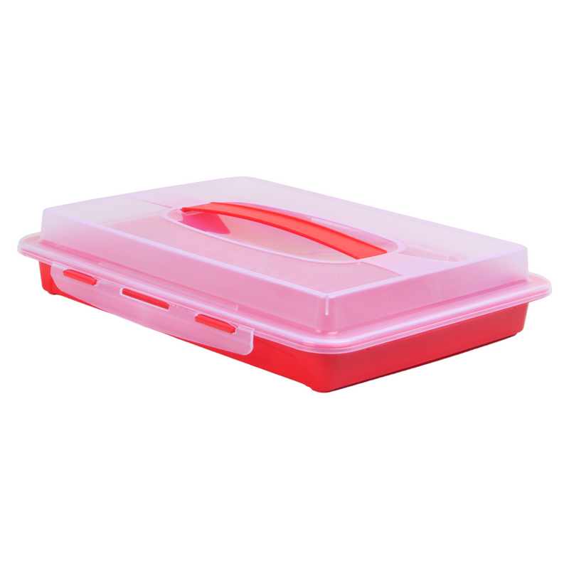 Rectangular Cake Carrier. Plastic Food Storage Box. (33.5x6.5x26cm)(Red)