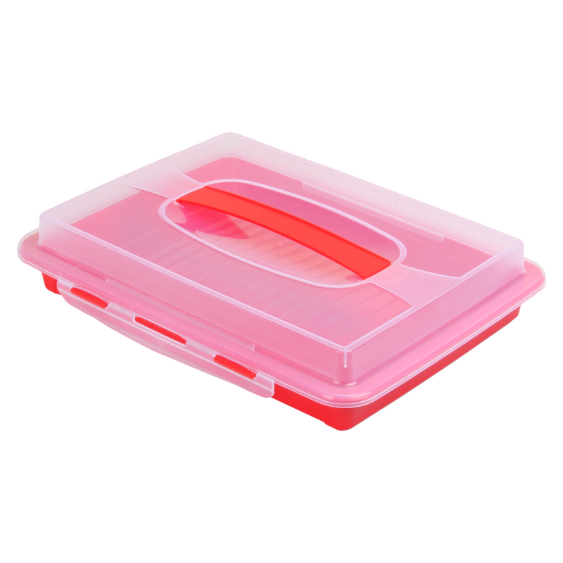 Rectangular Cake Carrier. Plastic Food Storage Box. (33.5x6.5x26cm)(Red)