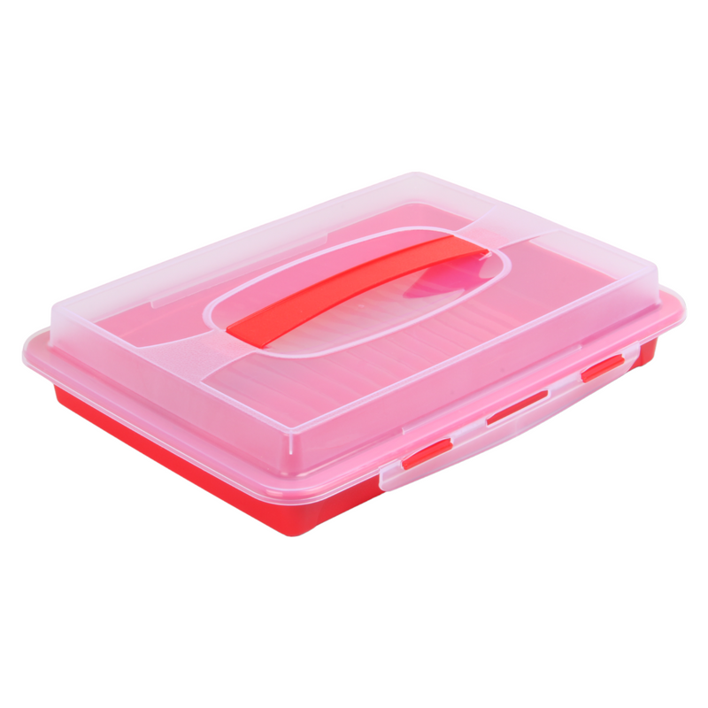 Rectangular Cake Carrier. Plastic Food Storage Box. (33.5x6.5x26cm)(Red)