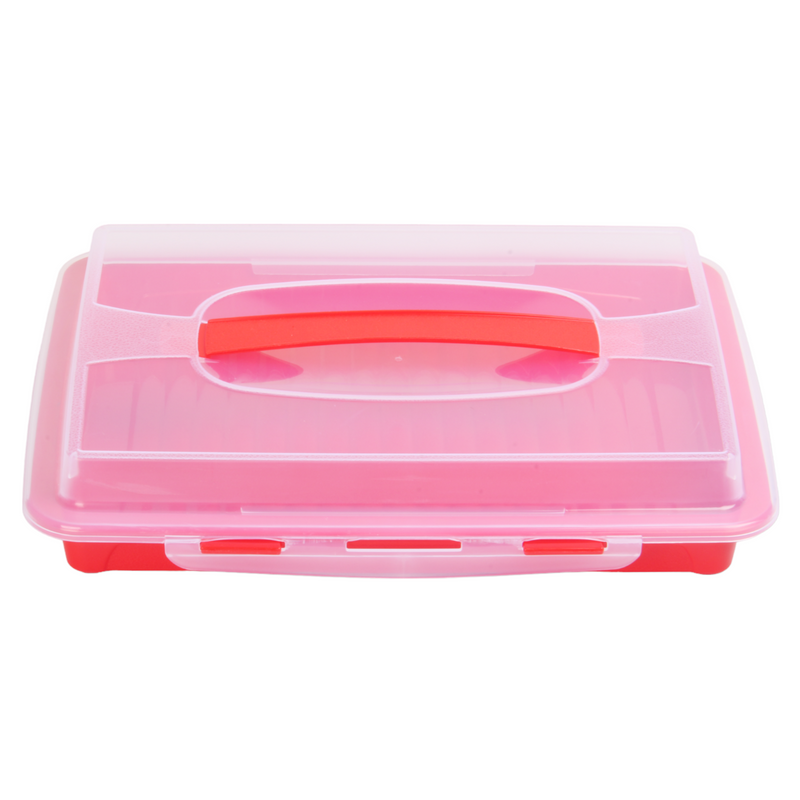 Rectangular Cake Carrier. Plastic Food Storage Box. (33.5x6.5x26cm)(Red)