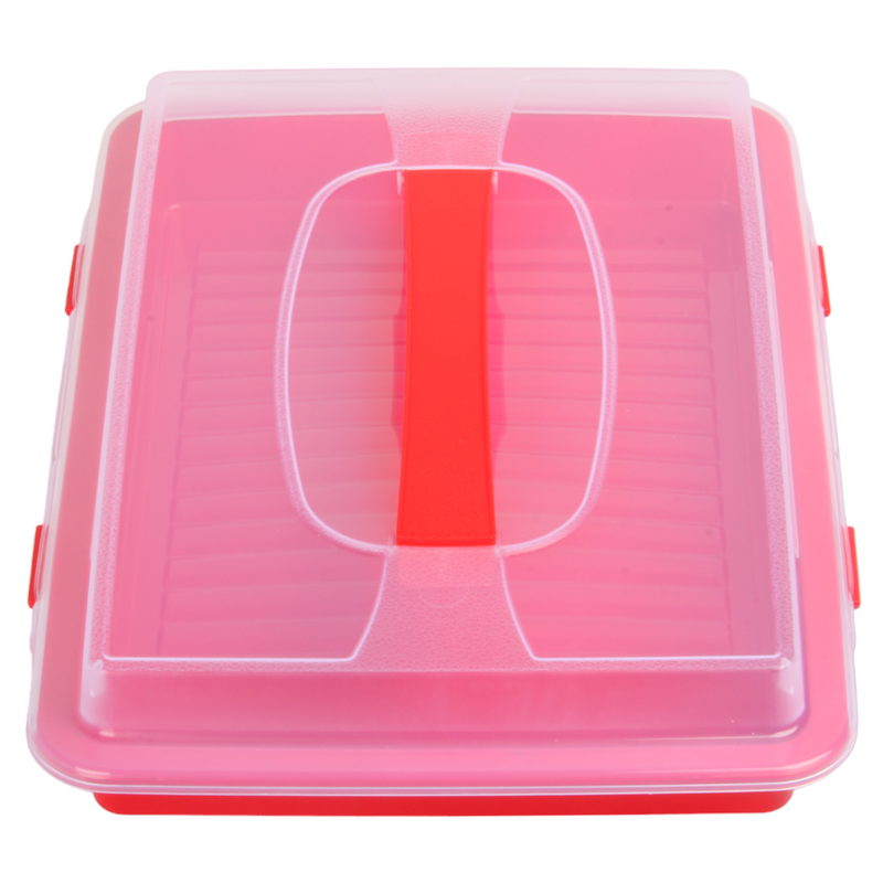 Rectangular Cake Carrier. Plastic Food Storage Box. (33.5x6.5x26cm)(Red)