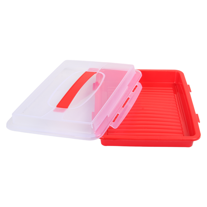 Rectangular Cake Carrier. Plastic Food Storage Box. (Red)