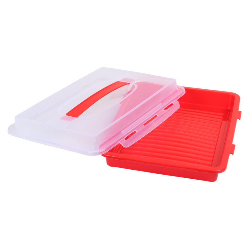 Rectangular Cake Carrier. Plastic Food Storage Box. (33.5x6.5x26cm)(Red)