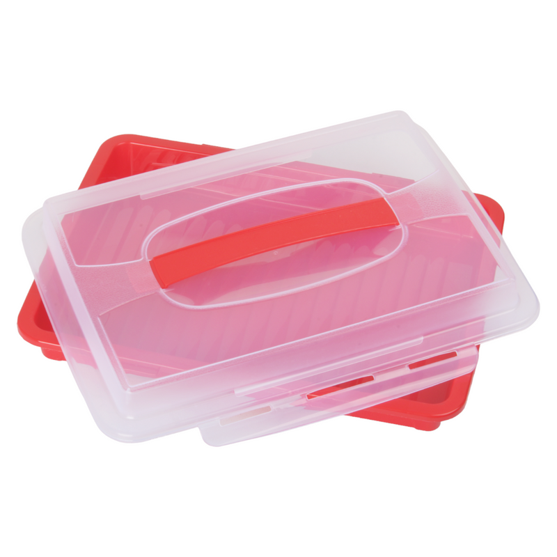 Rectangular Cake Carrier. Plastic Food Storage Box. (33.5x6.5x26cm)(Red)