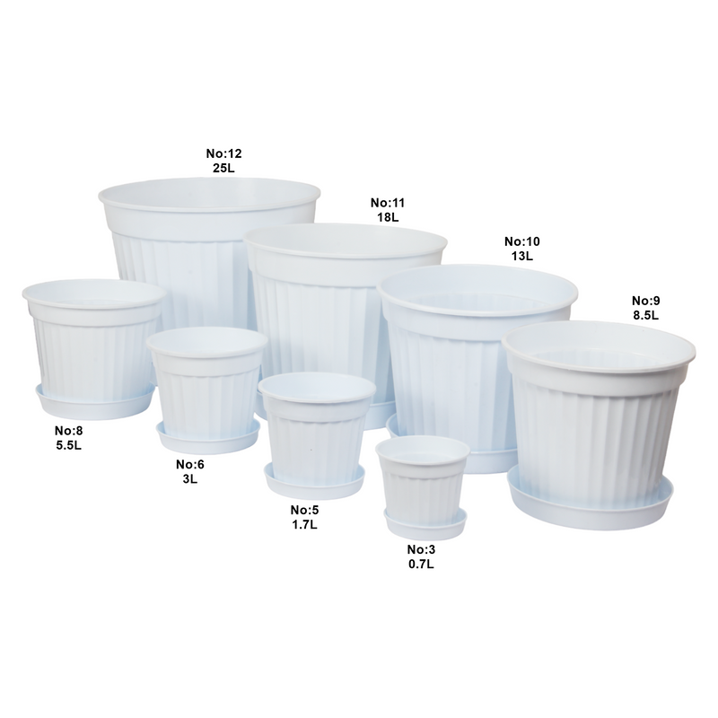 Round Flower Plant Pot and Saucer. Garden Planters. (5.5 L)