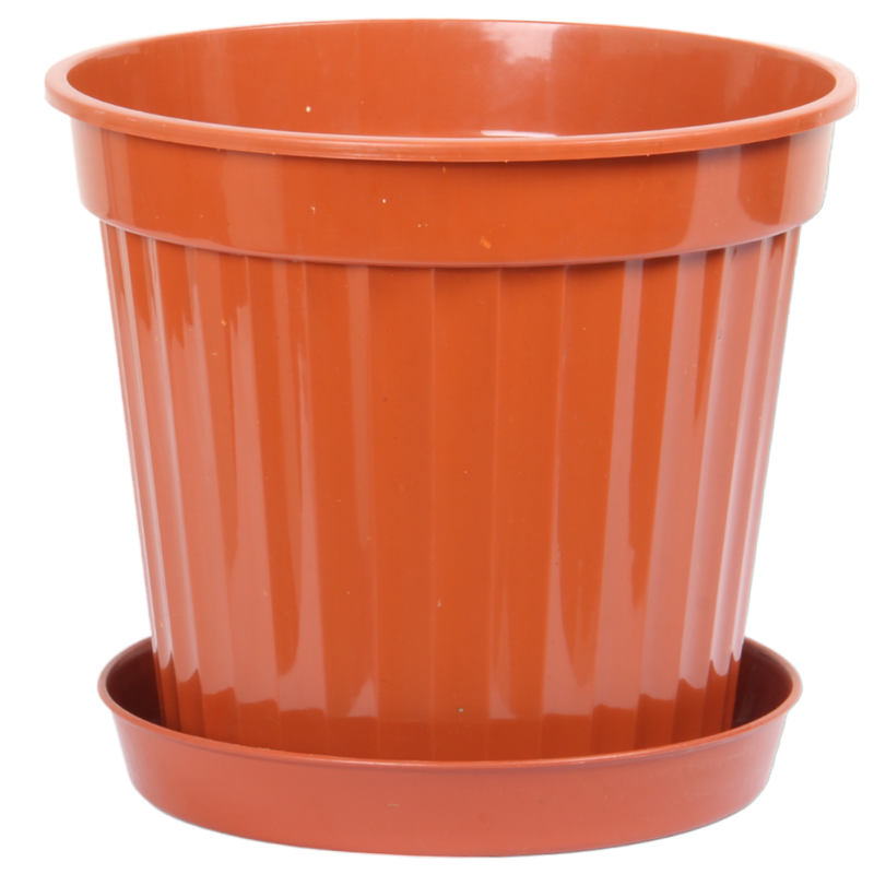 3pcs Round Flower Pot & Saucer. Strong Plastic Planters. (Brown)
