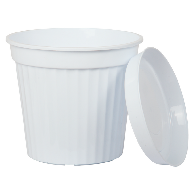 Round Flower Plant Pot and Saucer. Strong Plastic Planters with Drainage Hole.