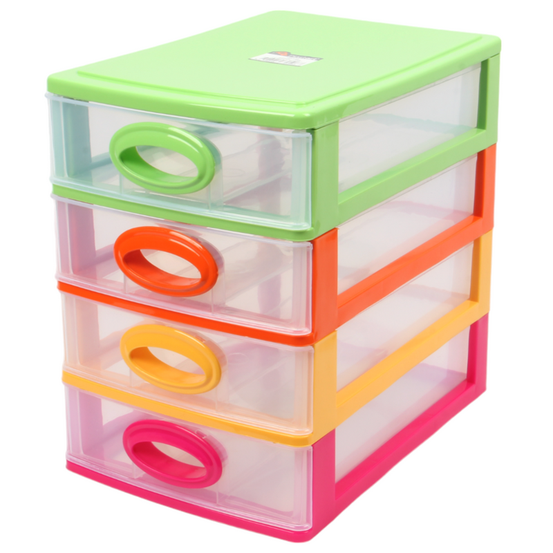 4 Tier Drawer Storage Unit. Transparent Desktop Drawer.