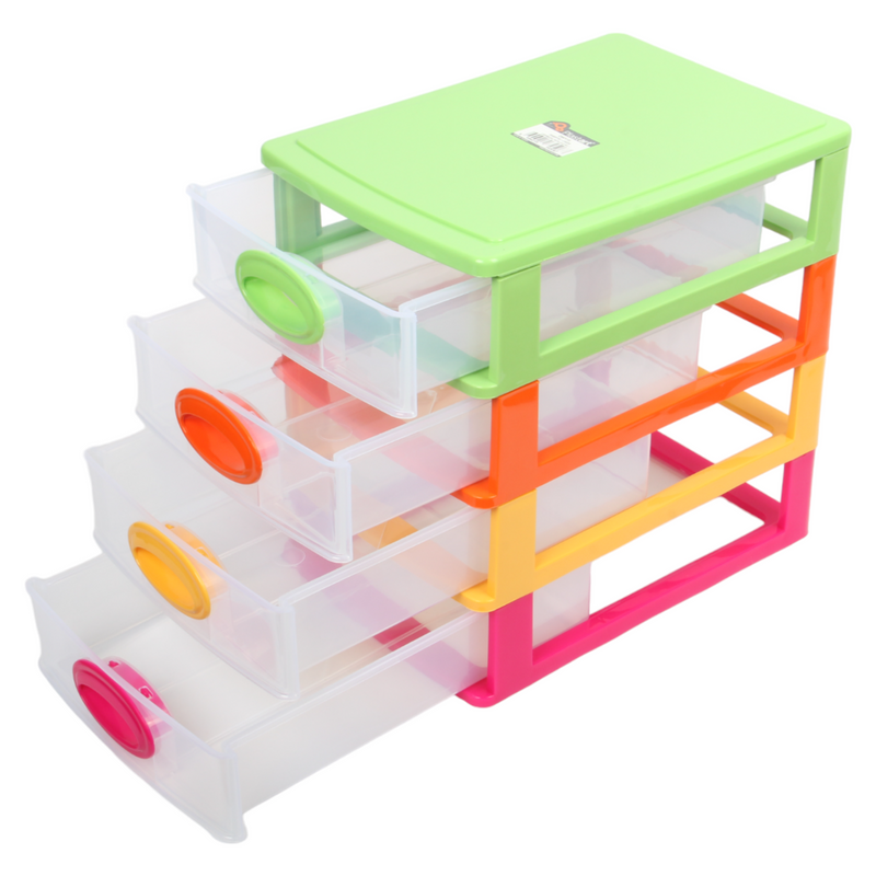4 Tier Drawer Storage Unit. Transparent Desktop Drawer.