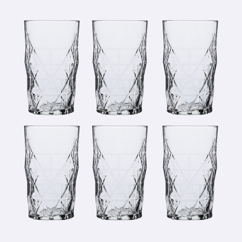 Highball Tumbler Drinking Glasses. Retro Style Drinking Glass.(Set of 6) 460 ml.