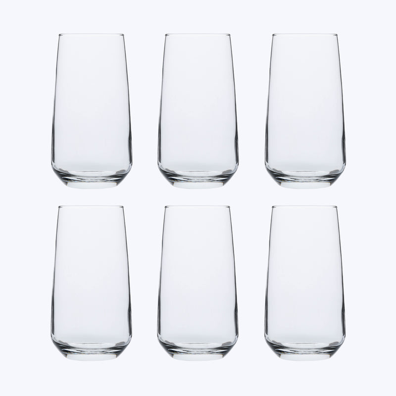 Hiball Clear Glasses. Tall Drinking Water / Juice Glass. (Set of 6) 480 ml.