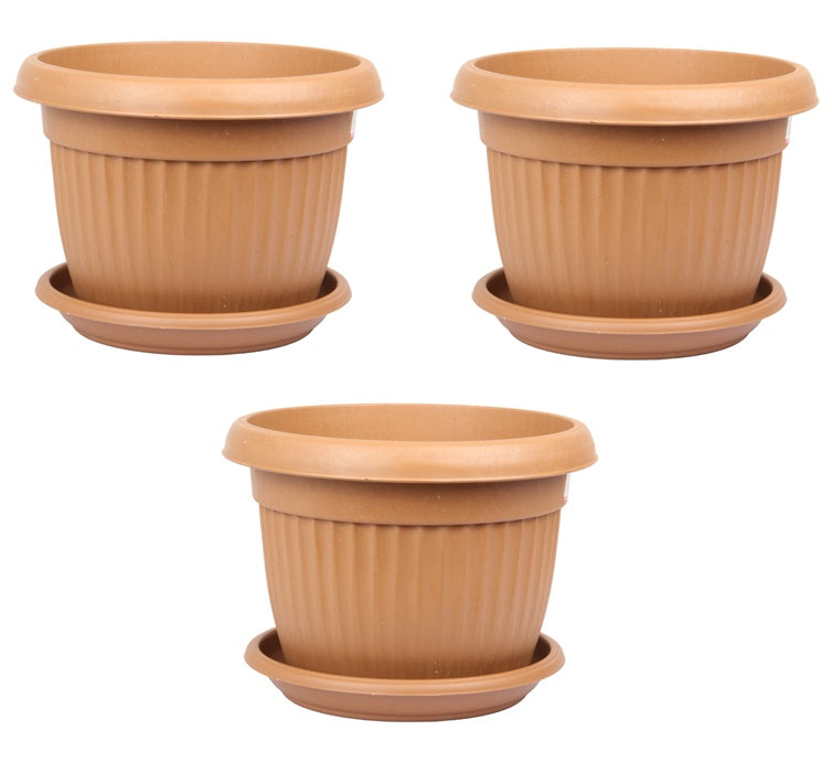 Flower Plant Pot with Saucer. Round Plastic Garden Planters. Indoor & Outdoor.