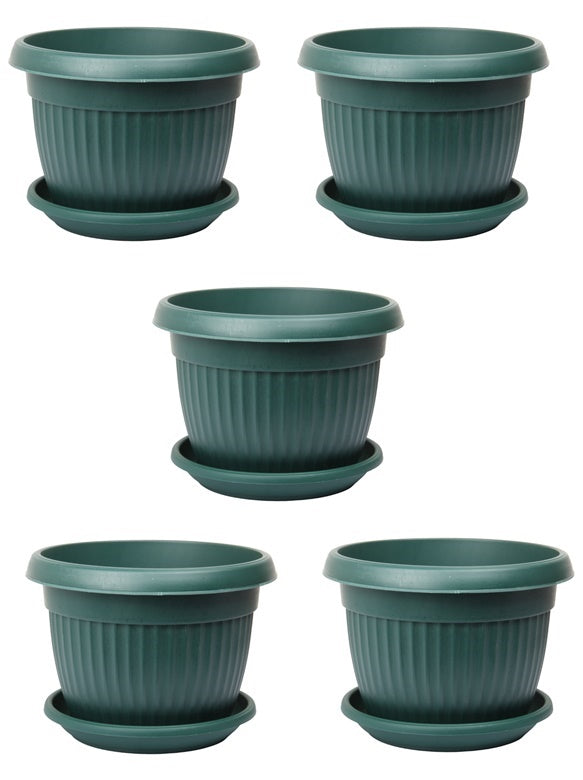 Flower Plant Pot with Saucer. Round Plastic Garden Planters. Indoor & Outdoor.