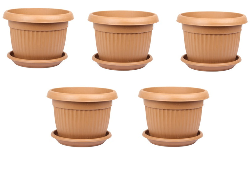 Flower Plant Pot with Saucer. Round Plastic Garden Planters. Indoor & Outdoor.