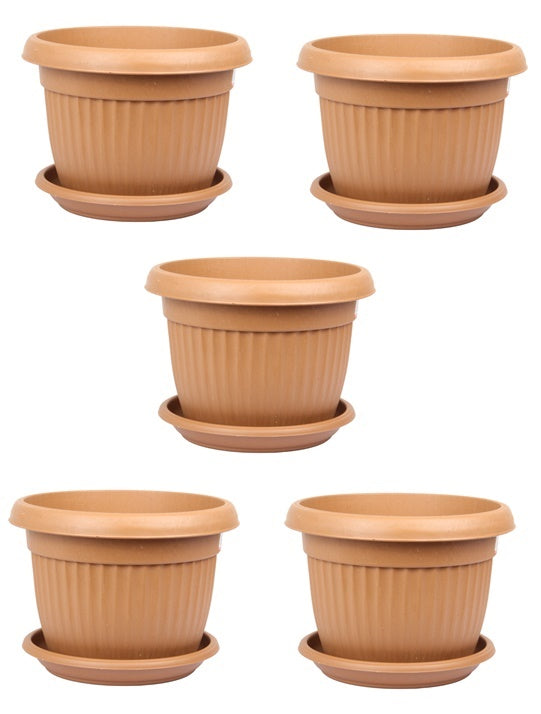 Flower Plant Pot with Saucer. Round Plastic Garden Planters. Indoor & Outdoor.