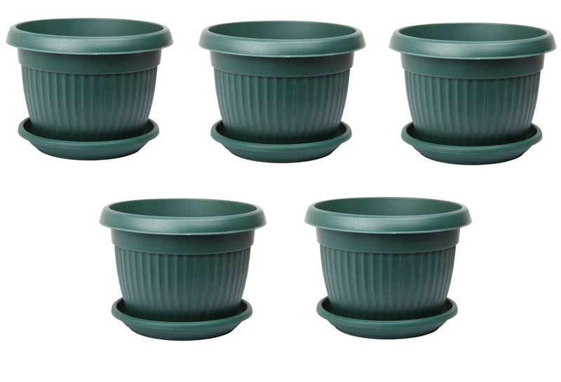 Flower Plant Pot with Saucer. Round Plastic Garden Planters. Indoor & Outdoor.