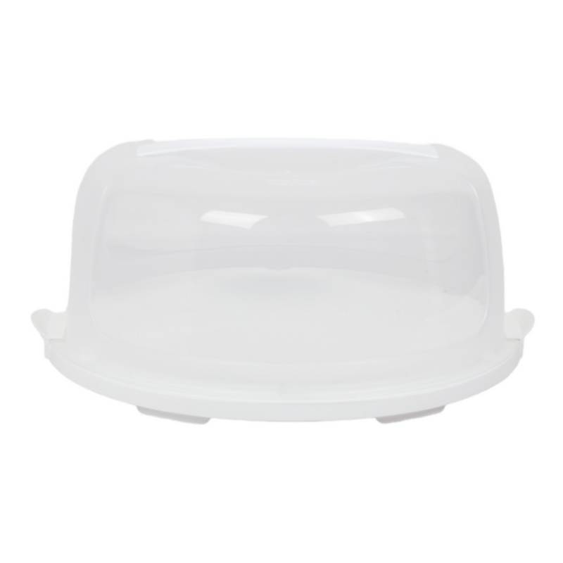 Round Cake Carrier. Plastic Clear Cake Storage Box. (White)