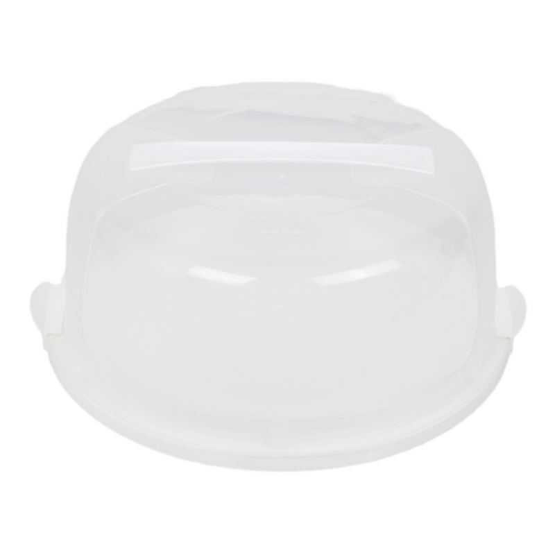 Round Cake Carrier. Plastic Clear Cake Storage Box. (White)