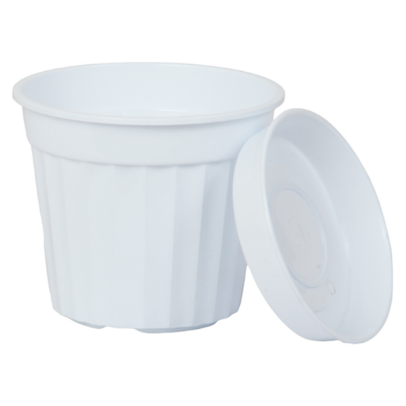 Small Round Flower Plant Pot and Saucer. Garden Planters. (1.1 L)