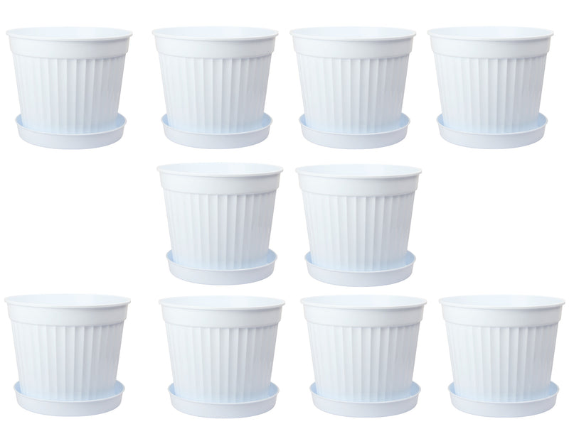 Round Flower Plant Pot and Saucer. Strong Plastic Planters with Drainage Hole.