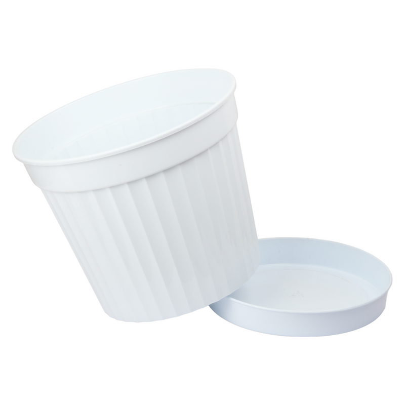 3pcs Round Flower Pot & Saucer. Strong Plastic Planters. (White)